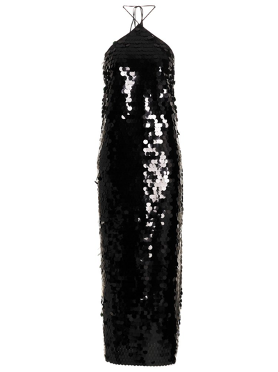 Rotate Birger Christensen Sequin Halterneck Midi Dress In Black