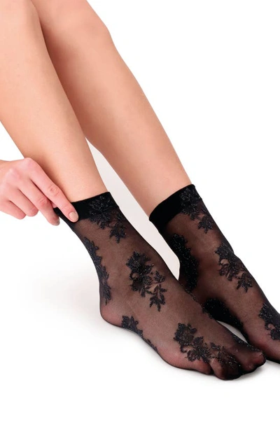 Oroblu Shimmer Lace Sheer Socks In Black