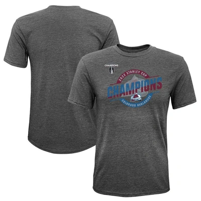 Fanatics Kids' Youth  Branded Heathered Gray Colorado Avalanche 2022 Stanley Cup Champions Tri-blend T-shir