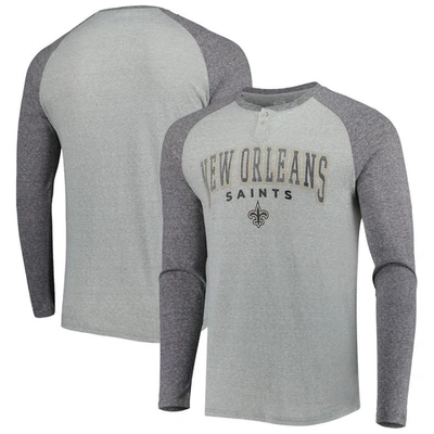 Concepts Sport Heather Gray New Orleans Saints Ledger Raglan Long Sleeve Henley T-shirt