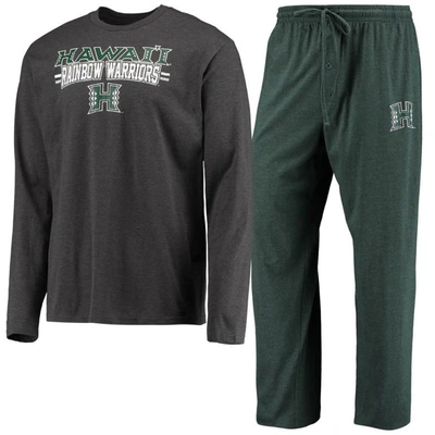 Concepts Sport Men's  Green, Heathered Charcoal Hawaii Warriors Meter Long Sleeve T-shirt And Pants S In Green,heathered Charcoal