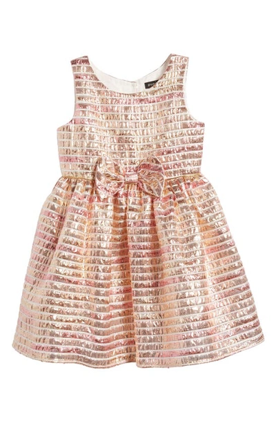 Zunie Kids' Metallic Stripe Fit & Flare Dress In Rose Gold