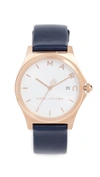 Marc Jacobs Henry Leather Strap Watch, 38mm In Navy/gold