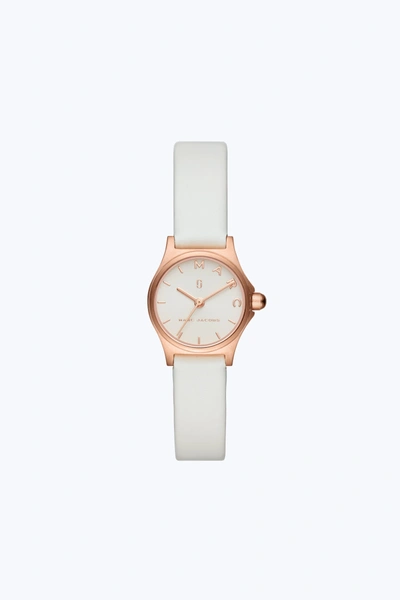 Marc Jacobs Henry Leather Strap Watch, 26mm In White/ Rose Gold