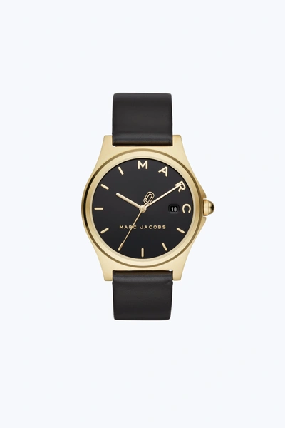 Marc Jacobs Henry Leather Strap Watch, 38mm In Black/ Gold
