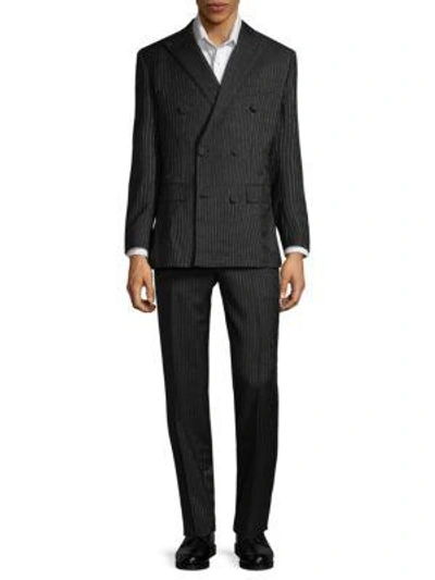 Brioni Wool & Mohair Pinstripe Suit In Black-lead