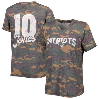 Majestic Women's  Threads Mac Jones Camo Distressed New England Patriots Name And Number V-neck T-shi