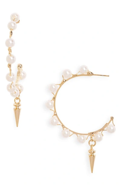 Rosantica Spine Pearl & Spike Hoop Earrings In Gold