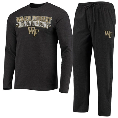 Concepts Sport Black/heathered Charcoal Wake Forest Demon Deacons Meter Long Sleeve T-shirt & Pants In Black,heathered Charcoal