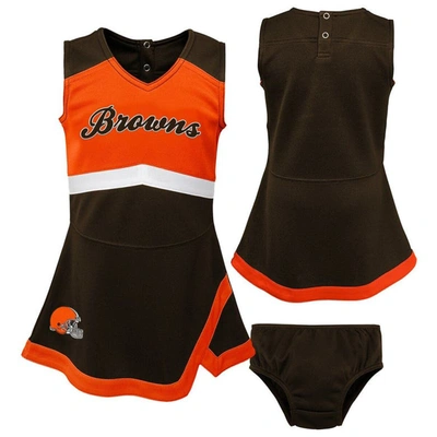 Outerstuff Babies' Infant Girls Brown, Orange Cleveland Browns Cheer Captain Jumper Dress In Brown,orange