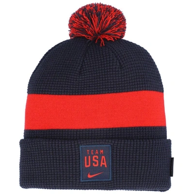 Nike Navy Team Usa 2021 Sideline Cuffed Knit Hat With Pom
