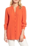 Eileen Fisher Silk Georgette Crepe Button-front Top, Petite In Hot Red