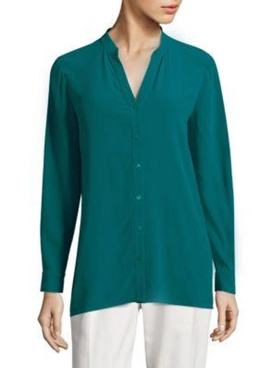 Eileen Fisher Silk V-neck Blouse In Jasper Turquoise