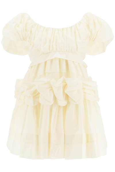 Simone Rocha Ruched Gathered Taffeta Mini Dress In White