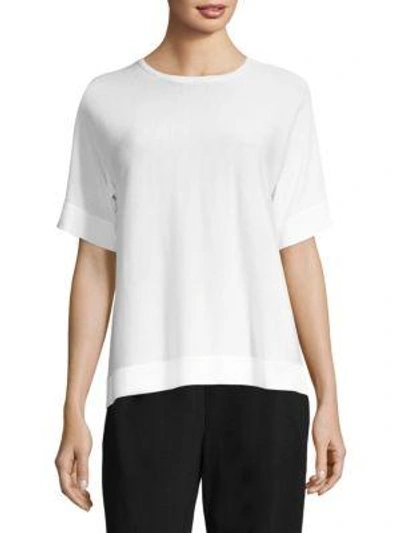 Eileen Fisher Tencel High-low Elbow-sleeve Sweater In White