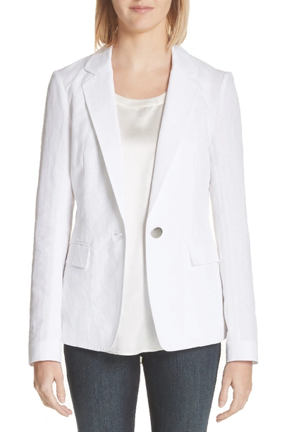 Lafayette 148 Vangie Lavish Linen Jacket With Embroidery Detail In White