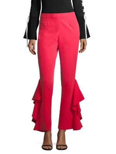 Scripted Side Ruffle Pants In Poppy Red