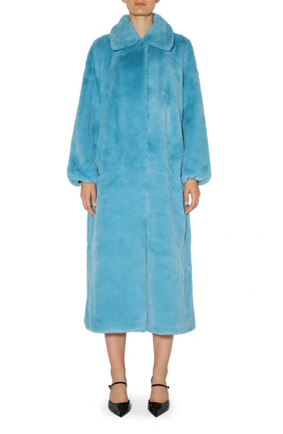 Something New Mila Faux Fur Coat In Blue Jewel