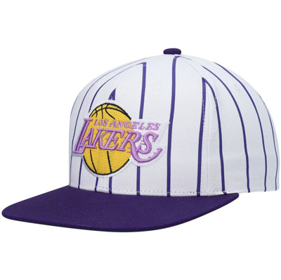 Mitchell & Ness Men's  White Los Angeles Lakers Hardwood Classics Pinstripe Snapback Hat