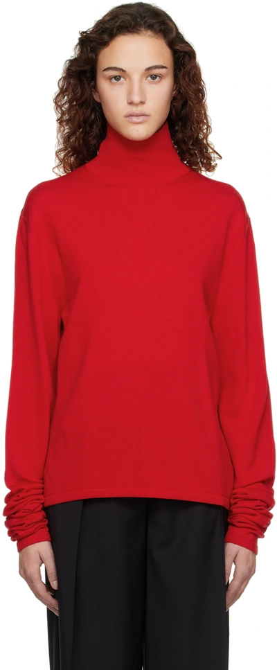The Row Carlus Elongated-sleeve Turtleneck Sweater In Red