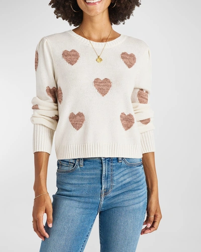 Splendid Annabelle Metallic Heart Crewneck Sweater In Marshmallow