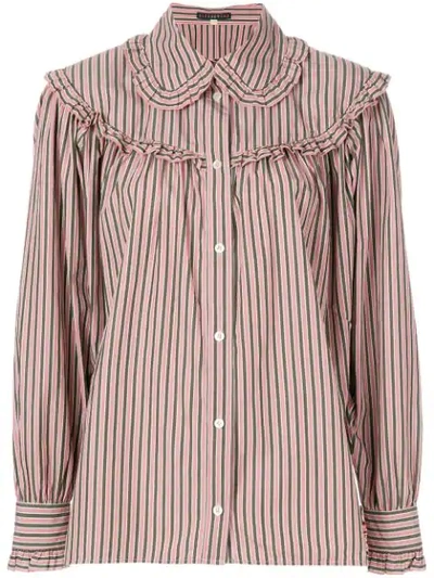 Alexa Chung Alexachung Woman Ruffled Striped Cotton-poplin Shirt Antique Rose In Pastel Pink