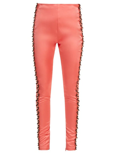 Koché Bead-embellished Side-stripe Satin Trousers In Coral