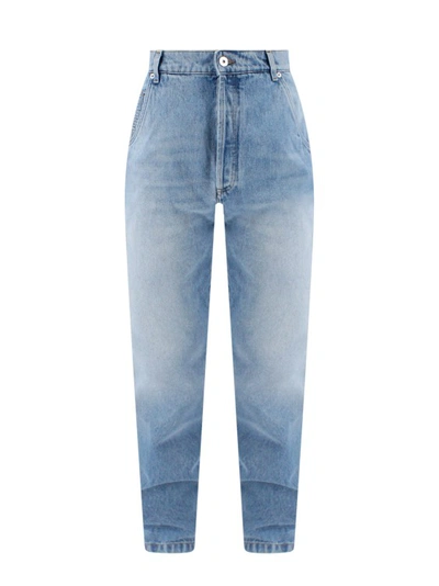 Balmain Monogram Straight Denim Pants In Blue