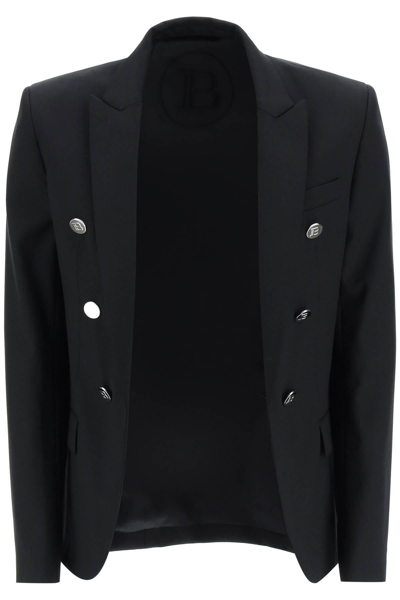 Balmain Six Button Wool Blazer In Black