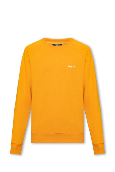 Balmain Flocked Logo Classic Sweatshirt In Orange