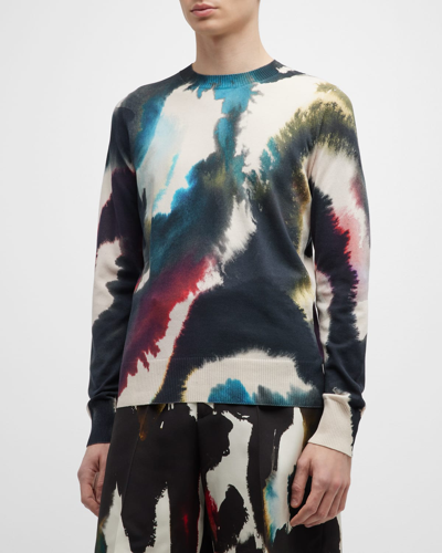 Alexander Mcqueen Watercolor Graffiti Logo Print Sweater In Putty Multicolor