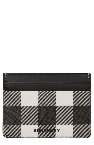 Burberry Exaggerated Check And Leather Card Case In Dark Birch Brown