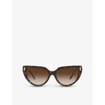 Tiffany & Co Tf4195 Cat-eye Brand-embellished Tortoiseshell Acetate And Metal Sunglasses In Brown Gradient