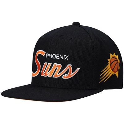 Mitchell & Ness Men's  Black Phoenix Suns Hardwood Classics Script 2.0 Snapback Hat