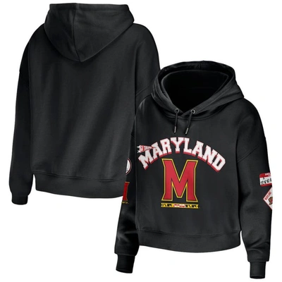 Wear By Erin Andrews Black Maryland Terrapins Mixed Media Cropped Pullover Hoodie