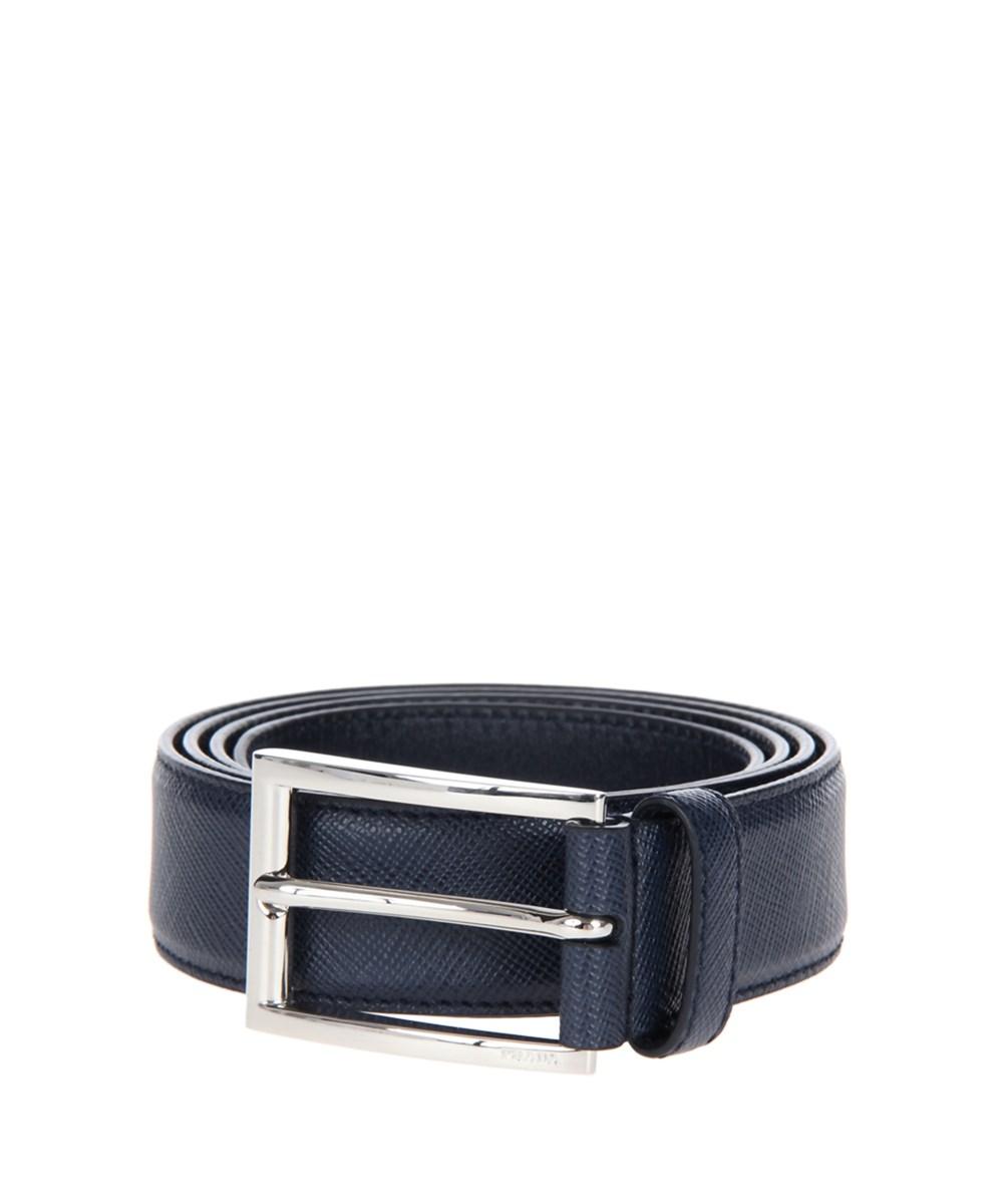Prada Men's Blue Leather Belt | ModeSens