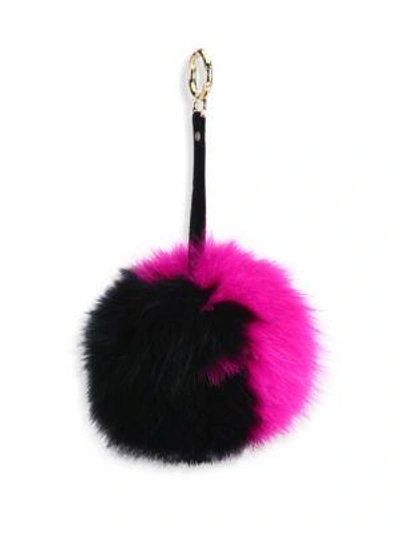 Adrienne Landau Two-tone Fox Fur Pom-pom Keychain In Black-fuchsia