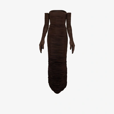 Alex Perry Huntley Strapless Ruched Dress In Brown