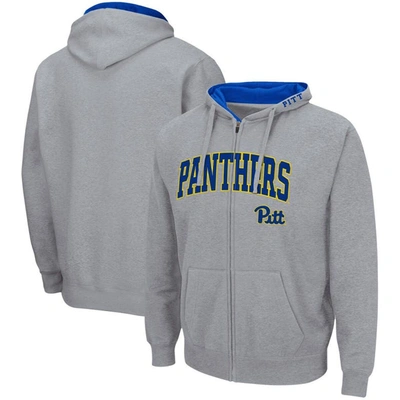 Colosseum Men's  Heathered Gray Pitt Panthers Arch And Logo 3.0 Full-zip Hoodie