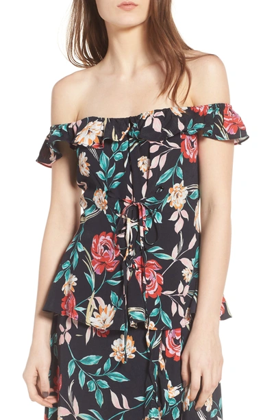 Lovers & Friends Dawn Off-the-shoulder Lace-up Top In Bold Floral