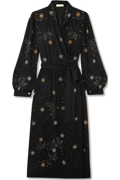 Stine Goya Micaela Embellished Crepe Wrap Dress In Black | ModeSens