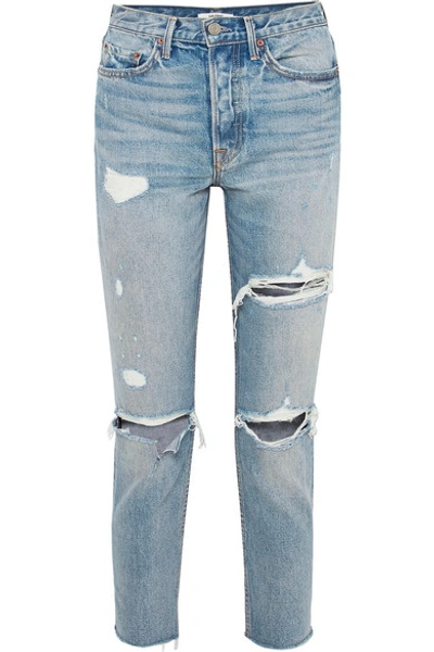 Grlfrnd Karolina Distressed High-rise Skinny Jeans In Light Denim