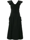 Carven Gathered Front Fit And Flare Dress In Black