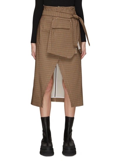 A.w.a.k.e. Belted Shepherd Check Deconstructed Wrap Skirt In Beige