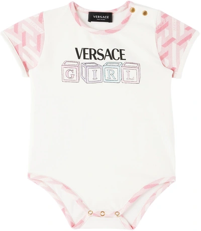 Versace Baby White & Pink Greca Bodysuit In 6w000