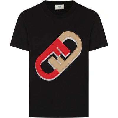 Fendi Black T shirt For Kids With Iconic Double F ModeSens