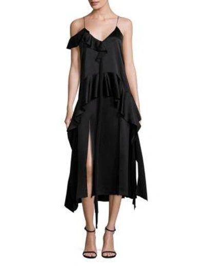Jonathan Simkhai Silk Ruffle Midi Dress In Black