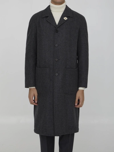 Lardini Herringbone Wool Coat In Grey
