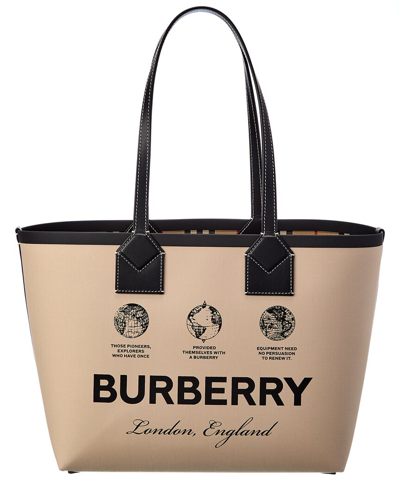 Burberry Small Heritage Gabardine Tote Bag In Black