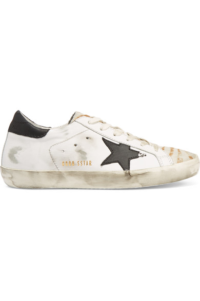 Golden Goose Super Star Distressed Calf Hair-paneled Leather Sneakers ...